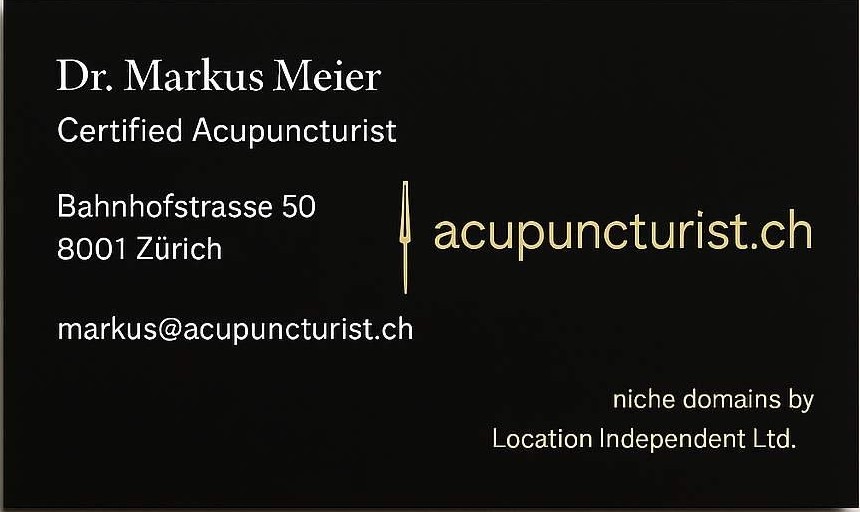 Business Card of Dr. Markus Meier, Certified Acupuncturist